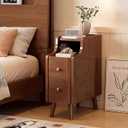 KINGBO 8" Solid Wood Narrow Nightstand with 2 Drawers for A Tiny & Narrow Room, Walnut