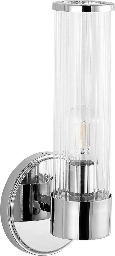 JONATHAN Y 6" Chrome 1-Light Modern Mid-Century LED Vanity Light Sconce for Bathroom, Hallway, Bedroom Wall Mounted Fixture with Striped Clear Glass Shade, LED Bulb Included JYL3537A
