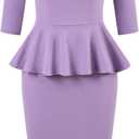 MUXXN Women's 50s Vintage Bodycon 3/4 Sleeve Midi Peplum Business Formal Work Pencil Dresses (Lilac Purple) S