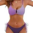 Blooming Jelly Womens Sexy 2 Piece Bikini Sets Cheeky High Cut Bathing Suit Color Block Textured U-Wire Swimsuits 2026, Small
