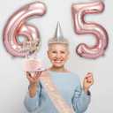 65th Birthday Gifts Decorations for Women, Including 65 year old Birthday Cake Topper,Queen Sash with Pearl Pin, Sweet Rhinestone Tiara Crown, Number Candles and Balloons Set, Rose Gold