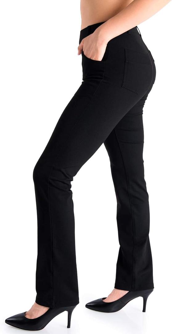 Yogipace,Belt Loops,Women's Petite/Regular/Tall Straight Leg Yoga Dress Pants, Black, Size M