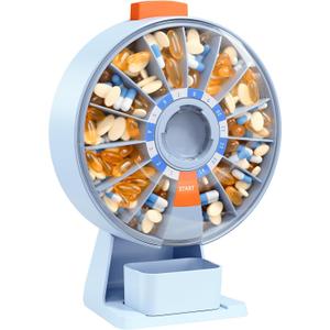 Daviky Pill Dispenser Daily, Large Pill Organizer with Wall-Mounted or Standing Use, 14 Days Pill Container, Push Button Design, Weekly Pill Box for Vitamin, Medicine,Supplement, Fish Oil(Blue)