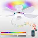 Kviflon 36 Inch White Ceiling Fan with Light, 5 Blades Flush Mount Fan with RGB & 3 CCT Dimmable Light, APP & Remote Control, Built-in Speaker, Reversible, 6 Speeds for Bedroom Living Room