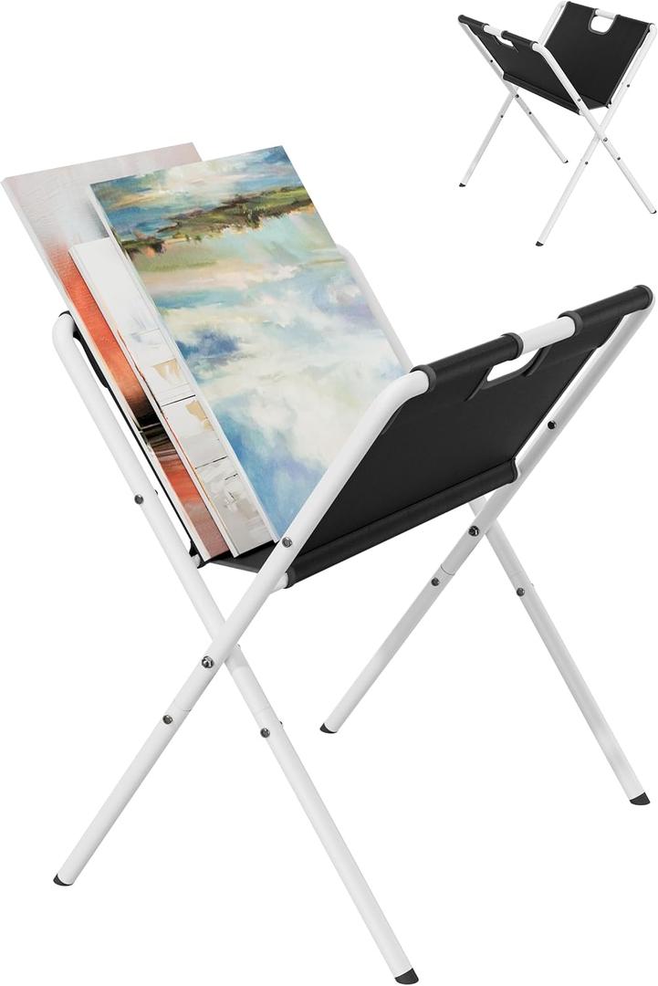 mocomax Canvas Art Print Rack for Painting, Portable Folding Art Display Stand in Artist Galleries & Studios, Functional Art Storage Drying Rack for Posters, Artwork, Prints, Black and White (M)
