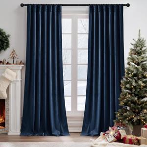 RYB HOME Navy Blue Velvet Blackout Curtains for Bedroom, Luxury Thermal Insulated Window Drapes for Bedroom Living Room, Super Soft Fabric with Rod Pocket & Back Tab, 52" W x L84 L, 2 Panels Set