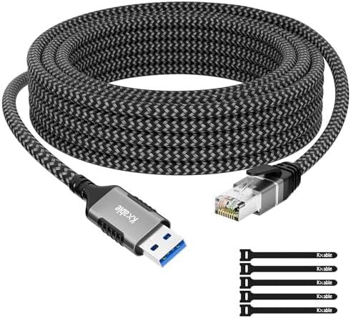 USB to Ethernet Cable 2 FT, USB 3.0 A Male to RJ45 Male Cord, Directly Connected, Aluminum Portable Gigabit LAN Network Cable for Laptop, PC, Switch, More, Braided With 5 Pcs Ties