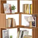 LITTLE TREE 6-Shelf Corner Bookshelf, 65 Tall L Shaped Bookcase, 6-Tier Industrial Corner Shelf Storage Display Rack for Living Room Home Office, Wood Grain Walnut