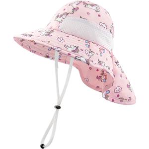 XIAOHAWANG Girls Sun Hat Baby Beach Hats Boys UPF 50+ Kids Summer Protection Cap Toddler Breathable Caps Wide Brim Neck Flap (Pink)