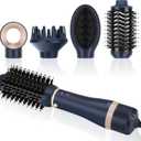 Hair Dryer Brush Set, IG INGLAM 4 in 1 Blowout Brush, Negative Ion Detachable Hair Dryer & Styler Volumizer Hot Air Hair Dryer Brush with 2 Styling Brush Heads, Prussian Blue
