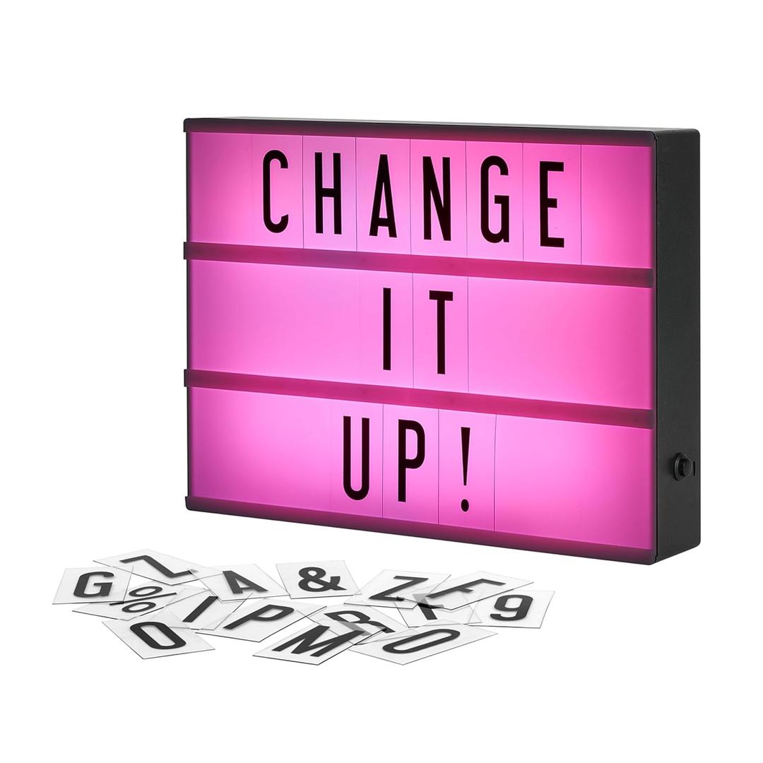 My Cinema Lightbox Cinema Light Box Letter Board - 12x9-Inch Light Up Signs with 100 Letters, Numbers, and Symbols - Neon Sign with White LED, RGB, and Color Freeze Mode for Home Decor (12"x9", RGB - Color changing light)