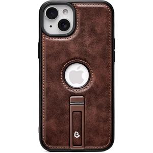 for iPhone 15 Case Leather with Stand, Strong Magnetic Fits for MagSafe (Cocoa, iPhone 15)