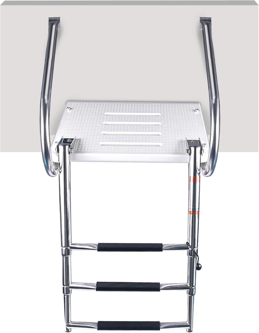 Marinebaby Boat Universal Swim Platform Under Mount Telescopic Boat Ladder, 3 Steps in/Outboard Boat Pontoon Ladder Silver