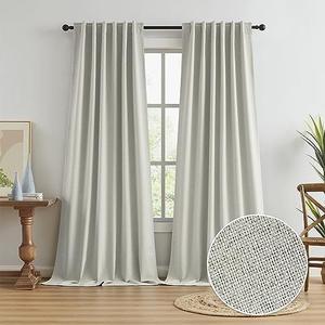 KEQIAOSUOCAI Full Shading Linen Curtains Greyish Beige 126 Inches Long Back Tab Track System 100% Blackout Thermal Insulated Total Darkness Drapes for Patio Living Room 50" x 126", 2 Panels
