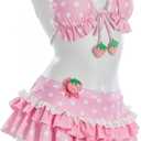 haikyuu Women Strawberry Bikini Set Vintage Polka Dots Swimsuit Kawaii Cute Bathing Suit Y2k Swimwear (Pink, S)