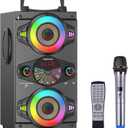 Bluetooth Speakers, 60W Portable Wireless Loud Outdoor Home Party Bluetooth Speaker with Subwoofer, FM Radio, LED Colorful Lights, Microphone, Remote and Big Powerful Stereo Deep Bass Sound Boombox