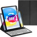 Keyboard Case for iPad 9th/8th /7th Gen Case with Keyboard 10.2inch, Rotating Magnetic Detachable Wireless Keyboard with Round Keycaps and Pencil Holder (B Style-Black)