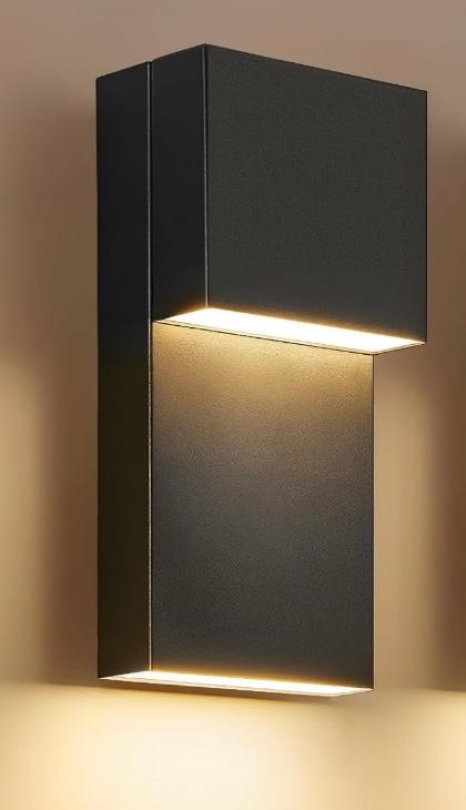 tewei Modern LED Outdoor Wall Sconce 20W Exterior Lighting Fixtures, Black Outside Lights for House Integrated LED Outdoor Wall Mount Lights for Front Porch Garage, Warm White 3000K, 1 Pack