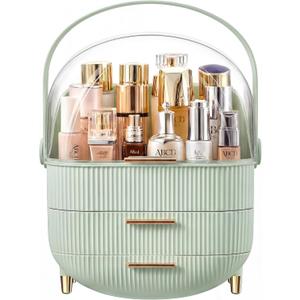 NestOrganix Makeup Organizer Skincare Organizers - Cosmetic Display Cases with Transparent Cover, SkinCare Organizers for Bathroom Countertop, Bedroom Vanity Desk, Lipstick Organizer, Green