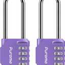 Puroma 2 Pack 2.6 Inch Long Shackle Combination Lock 4 Digit Outdoor Waterproof Padlock for School Gym Locker, Sports Locker, Fence, Gate, Toolbox, Case, Hasp Storage (Purple)