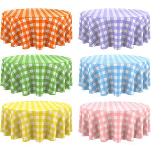 Remagr Disposable Checkered Tablecloth Round Plastic Buffalo Plaid Table Cloth 84'' Gingham Tablecover for Picnic Camping BBQ Graduation Party(Multicolor,6 Pieces)