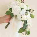 Ling's moment Artificial Flowers 50Pcs Ivory Roses Decor w/Stems,3" DIY Foam Floral for Wedding Bouquet/Centerpieces, Outdoors Party Backdrop, Room/Table, and Garden/Pot Decorations