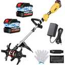 Cordless Tiller Cultivator, 21V 450RPM Electric Tiller with Battery Level Display, 2 * 4.0Ah Batteries & Charger, Tiller for Gardening, Lawn, Soil (Cultivation Width 10"/ Depth 9")