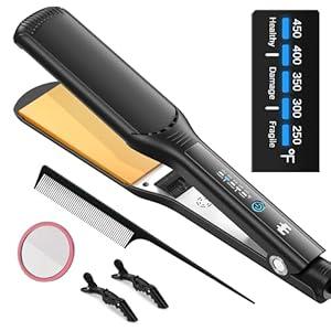 Hair Straightener, 1.75in Wide Flat Iron/Plancha de Cabello, Adjustable Temperature, Ceramic Coated Floating Panel, 30s Fast Heating, Dual Voltage, for Thick Curly Hair