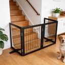 ZJSF Freestanding Dog Gate Indoor, Foldable Dog Fence for Doorways,Hallways or Stairs, Sturdy Wood Extra Wide Pet Gate with Support Feet,Brown,24 "Height-4 Panels
