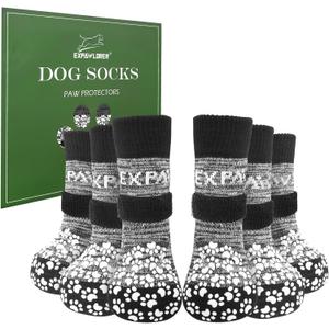 EXPAWLORER 6Pcs Anti-Slip Dog Socks to Prevent Licking Paws,Dog Shoes for Hot Pavement,Dog Booties Traction Control on Hardwood Floor,Boots & Paw Protectors, for Dogs (Grey)