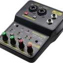SONICAKE Audio Mixer, Portable USB Mini Sound Board Console, 2 Channel with Sound Card, 48V Phantom Power Compact DJ Mixers for PC & Music Recording, Live Streaming, Podcasting, KTV, Karaoke