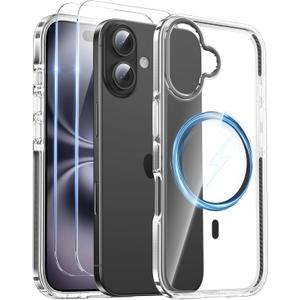 SMARTDEVIL for iPhone 16 Case with 2 Screen Protectors, [Compatible with Magsafe][Anti-Yellowing][Military-Grade Protection] Shockproof Slim Magnetic Phone Case with Black Border Design