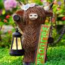 Highland Cow Statue for Garden Decor: Outdoor Welcome Cattle Lantern Decoration for Yard Lawn Balcony Patio Ornament - Gifts for Mom Women Grandma(Brown)