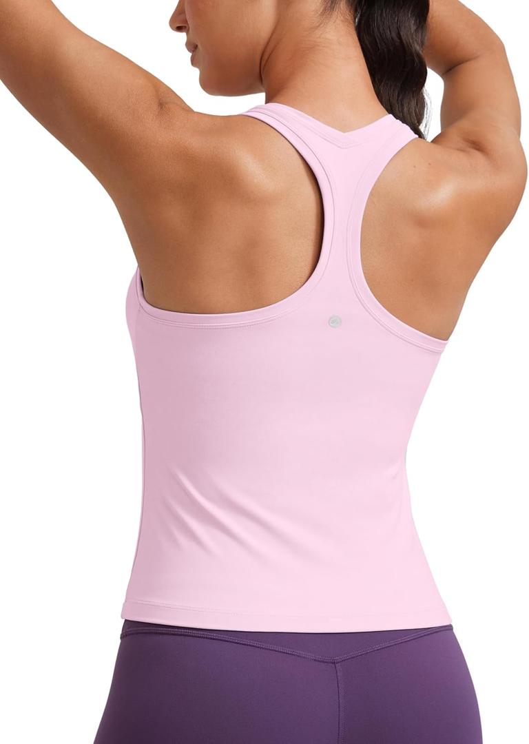 CRZ YOGA Butterluxe Racerback Workout Tank Tops for Women Tight Sleeveless Camisole Gym Athletic Yoga Shirts (Medium, Vita Pink)