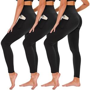 TNNZEET 3 Pack Leggings for Women - Black Tummy Control High Waisted Soft Yoga Pants for Workout Gym Running with Pockets (XX-Large, Black/Green/Coffee)