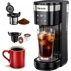 All-in-1 Single Serve Coffee Maker, Fit 7.8" Travel Mug, Hot & Iced K Cup Coffee Machine with 5 Brew Sizes, One Cup Coffee Maker with Descaling and Low Water Alert, 30oz Removable Reservoir, Black