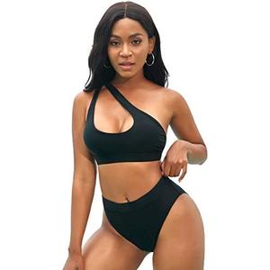 NAFLEAP One Shoulder Cutout Bikini Set for Women High Waisted Bottom Swimsuit Two Piece Bathing Suit, Small