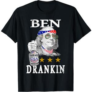 Ben Drankin 4th of July Benjamin Franklin Men Women USA Flag T-Shirt, Size M