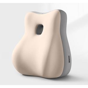 Memory Foam Chair Cushion, Low-Profile Wedge Design for Waist & Neck Support, Comfortable in Multiple Postures, Restores to Original Shape Beige Gray