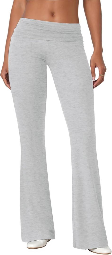 Flare Leggings for Women Fold Over Yoga Pants Stretch Bell Bottom Y2K Lounge Casual Sweatpants (X-Large, Light Grey)
