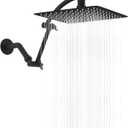 Hibbent All Metal Rain Shower Head, 10'' High Pressure Rainfall Showerhead with 16" Shower Head Extension Arm, Solid Brass Adjustable Shower Arm Extender, Waterfall fixed Showerheads, Matte Black