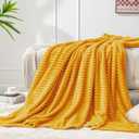BEDELITE Fleece Blanket - 3D Ribbed Jacquard Decorative Yellow Throw Blanket for Couch & Bed, Lightweight Warm Cozy Soft Fuzzy Blankets All Seasons Suitable 50x60 inches