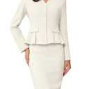 Allegra K 2 Piece Skirt Sets for Women Long Sleeve Blazer and Pencil Skirt Business Suits, Large, Cream White