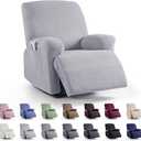 KinCam Recliner Chair Covers, Stretch Reclining Cover, Recliner Sofa Slipcovers Stripe Jacquard Recliner Couch Covers Furniture Protector Covers for Pet Kid (1 Seater, Silver Gray)