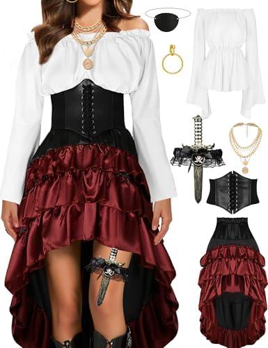 CICOCI Pirate Costume Women Outfits Renaissance Corset Steampunk Skirt Top Pirate Accessories Full Halloween Costume Small