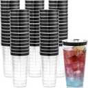 LIYH 100 Pcs 16 oz Black Rim Disposable Plastic Cups  Clear Fancy Party Cups for Weddings Cocktails Party 480ml