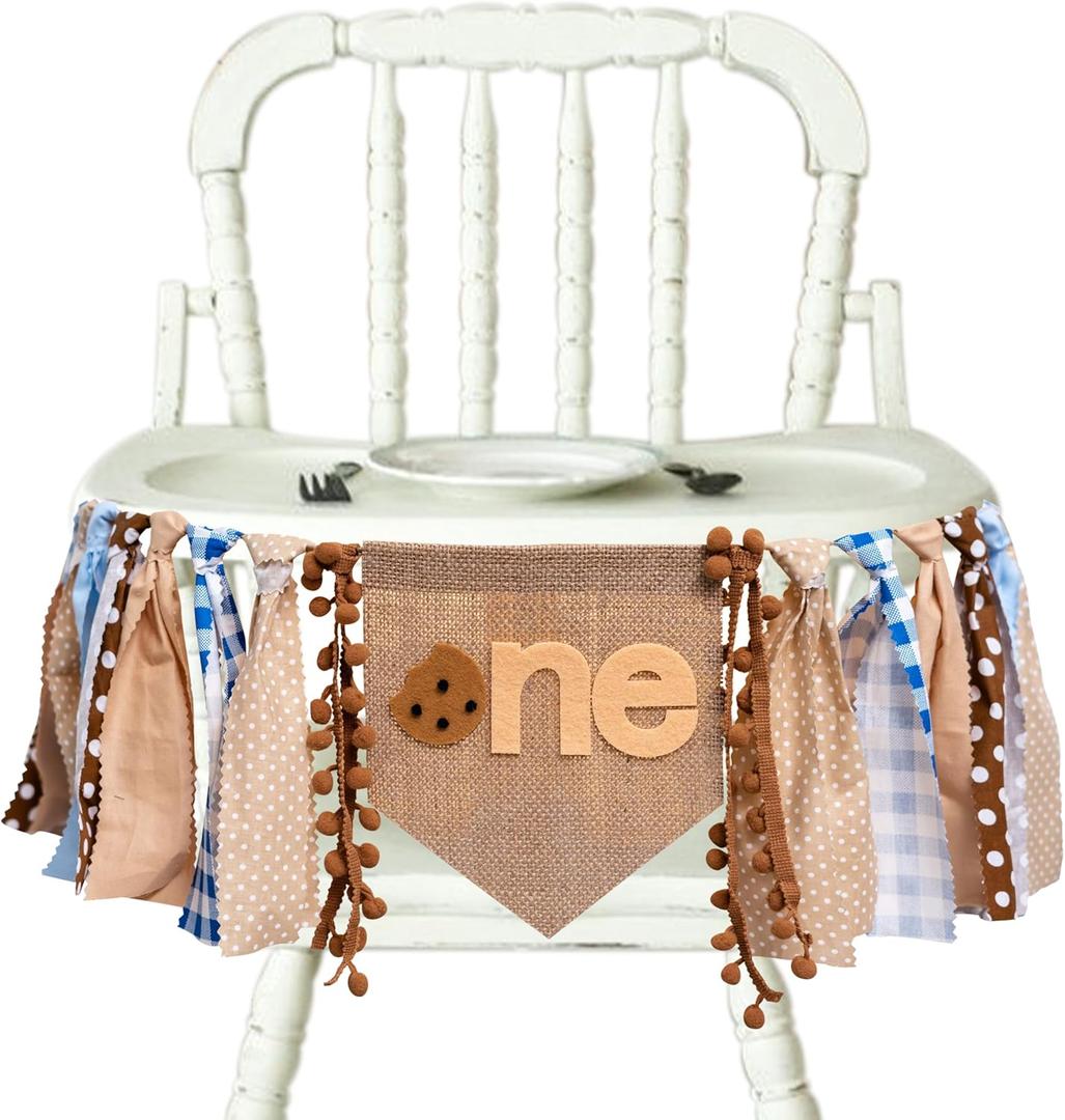 Cookies One High Chair Banner - Cookie Themed First Birthday Party Decoration Supplies Banner, Sweet Cookies Sign Baby Shower Birthday Party Banner, Party Photo Backdrop Props Garland