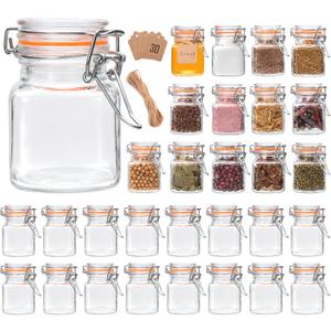4 oz Glass Jars With Airtight Lids And Leak Proof Rubber Gasket,Small Mason Jars With Hinged Lids For Kitchen, Mini Spice Jars With Twine And Tags Labeling 30 Pack