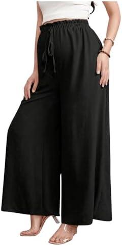 BEAUDRM Women's Maternity Elastic High Waist Pants Knot Front Wide Leg Pregnancy Pants M