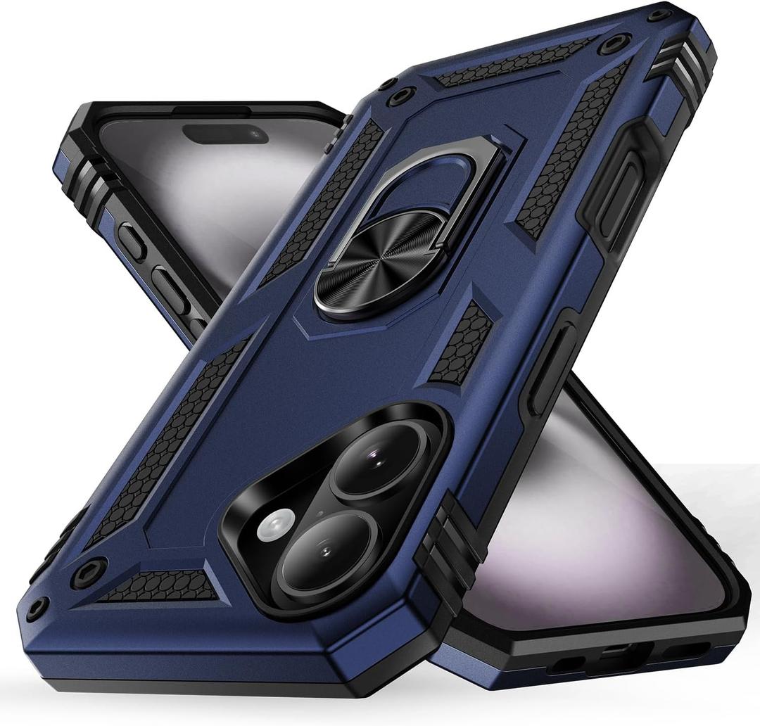 Korecase Compatible with iPhone 16 Plus Phone Case with Stand Ring, Military Grade Heavy Duty Shockproof Cover for Apple iPhone 16 Plus Case Blue